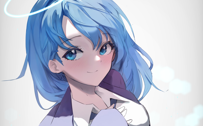 Anime girl with blue hair and halo