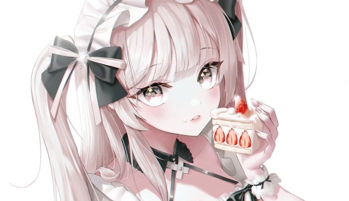 Girl with Strawberry Cake 4K