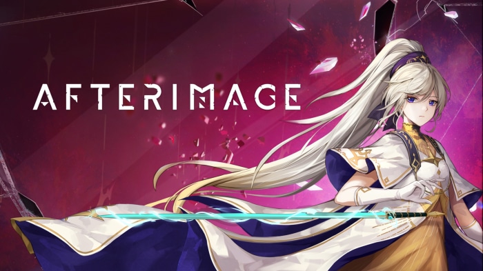 Afterimage game title with anime girl and sword
