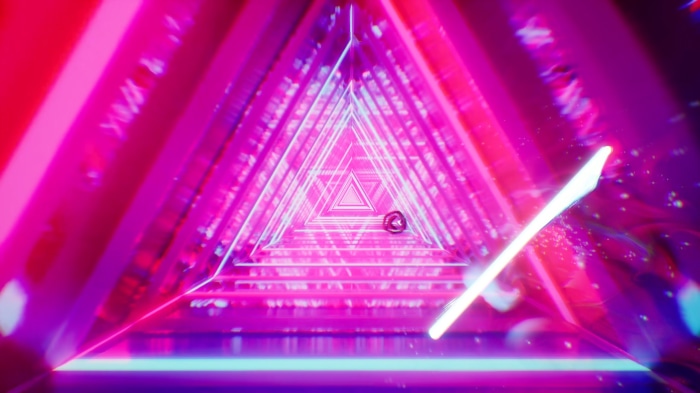 Neon Triangle Tunnel with Abstract Elements