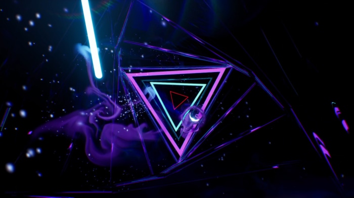 Abstract Neon Triangle Tunnel with Astronaut
