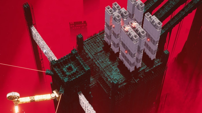 Futuristic industrial complex on a red background