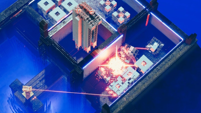 Destruction of a futuristic structure with lasers