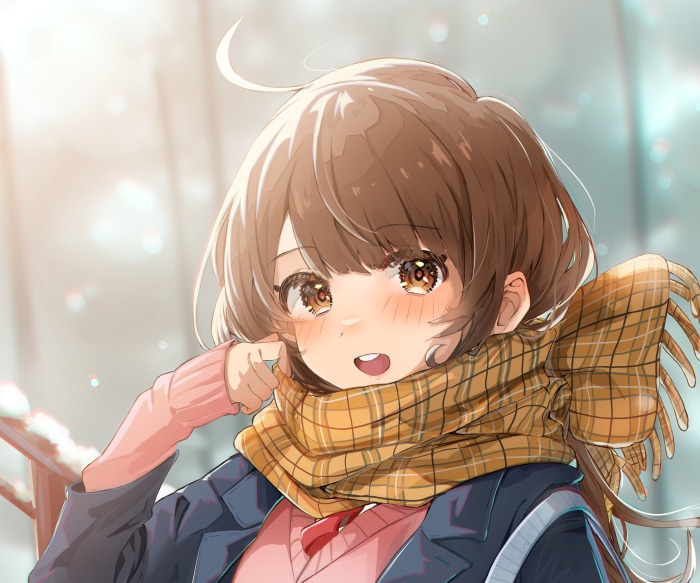 Anime girl with brown hair and scarf