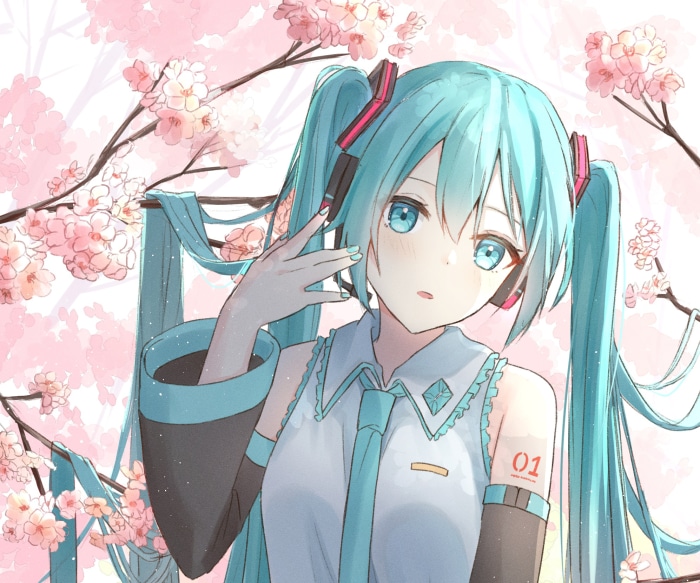Hatsune Miku from Vocaloid with Cherry Blossoms
