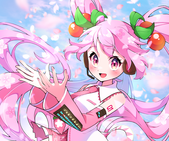 Sakura Miku singing with cherry blossoms