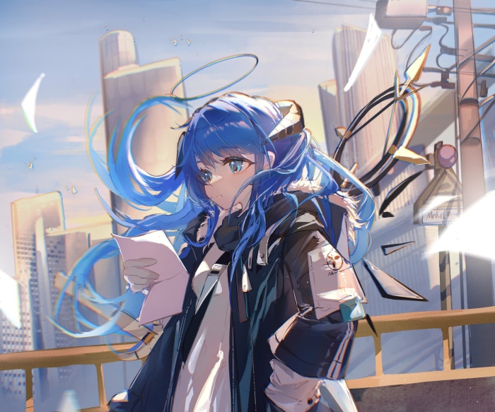 Mostima from Arknights holding a letter