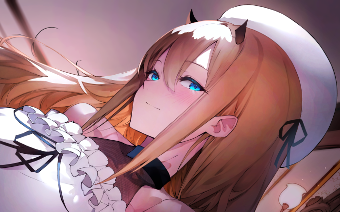 Anime girl with blue eyes and horns
