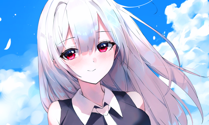 Anime girl with white hair and red eyes
