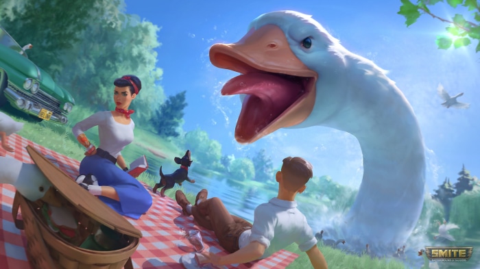 Jormungandr from Smite attacking a picnic