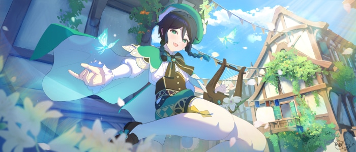 Venti from Genshin Impact with butterflies