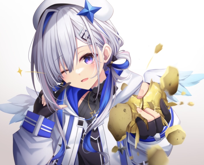 Amane Kanata from Hololive holding potatoes
