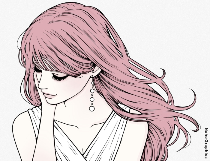 Girl with pink hair and earrings