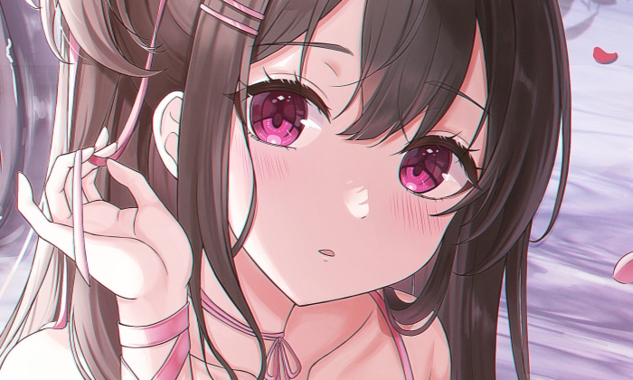 Anime girl with pink ribbons