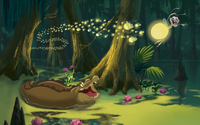 Ray and the Fireflies with Louis and Tiana from The Princess and the Frog