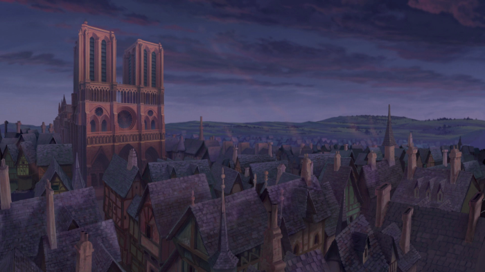 Notre Dame Cathedral and Paris rooftops at dusk