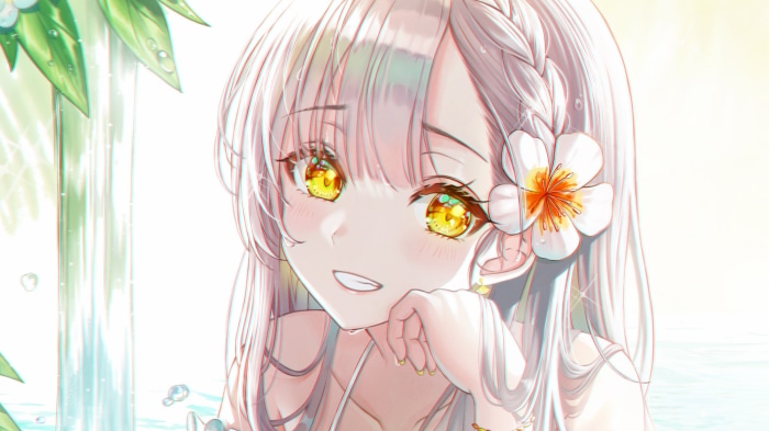Anime Girl with Flower in Hair