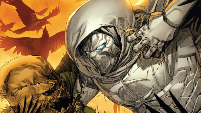 Moon Knight fighting a scarecrow