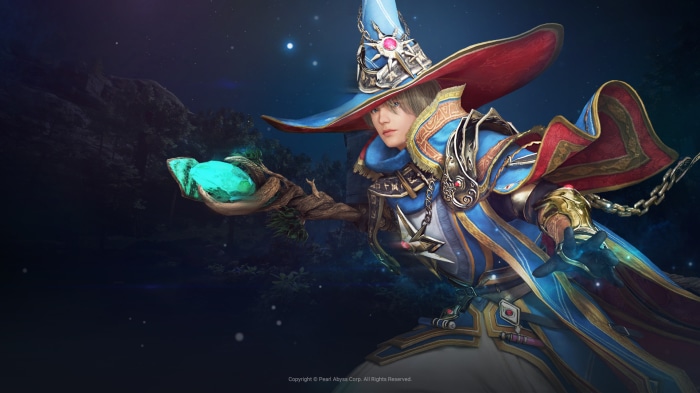 Wizard holding a glowing crystal in Black Desert Online