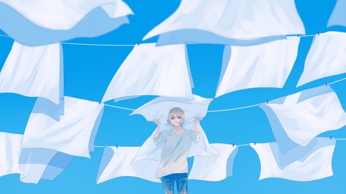 Girl with laundry in the wind