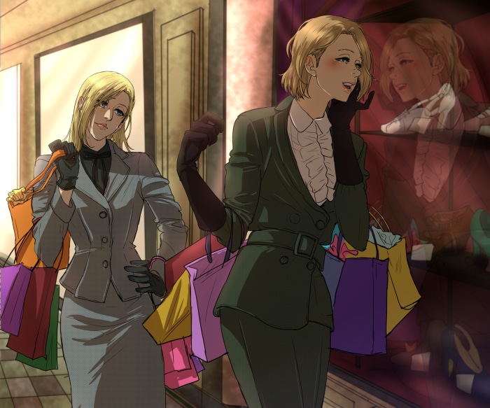 Annie Leonhart and Hitch Dreyse from Attack on Titan shopping