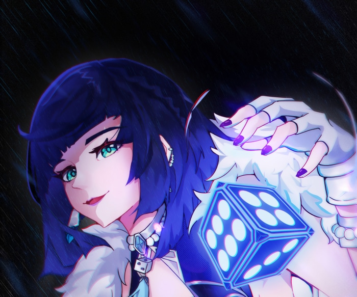Yelan from Genshin Impact holding a dice