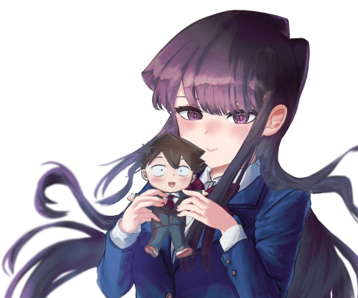 Shoko Komi holding a Tadano Hitohito plush from Komi Can't Communicate