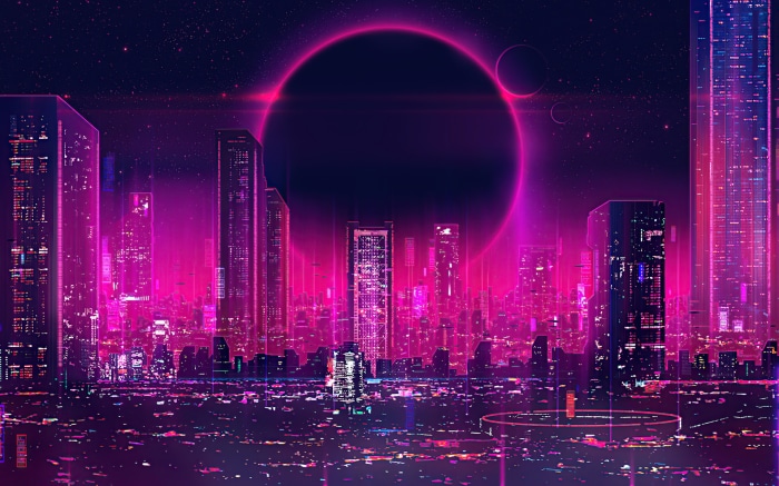 Futuristic Sci-Fi Neon Cityscape at Night