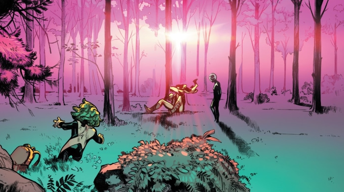 Professor X and Wolverine in a forest