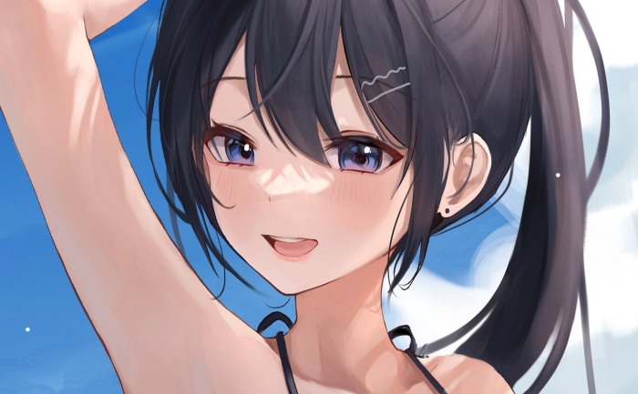Girl in Bikini with Black Hair
