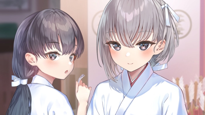 Two girls in white kimonos