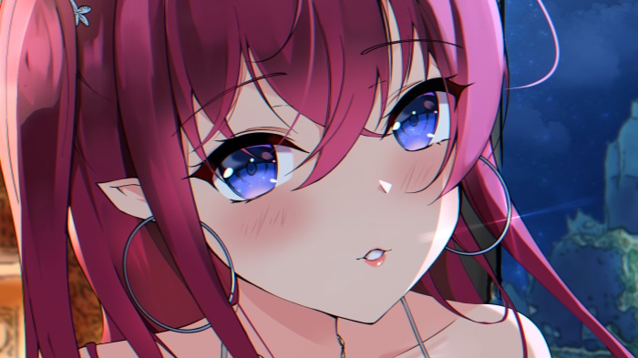 Anime girl with pink hair and blue eyes
