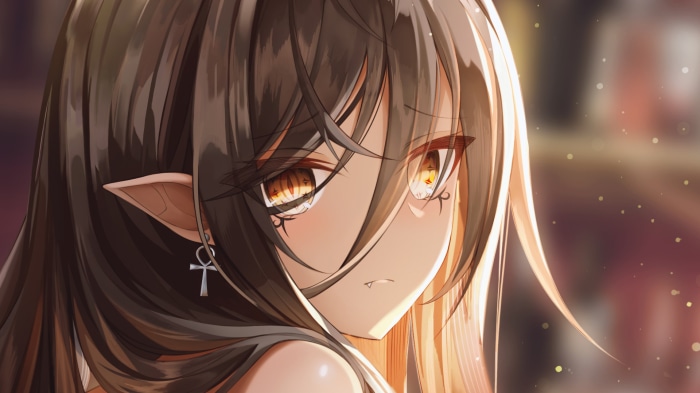 Anime girl with pointed ears and ankh earring