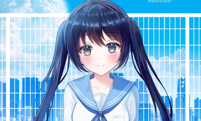 Anime girl with pigtails in school uniform
