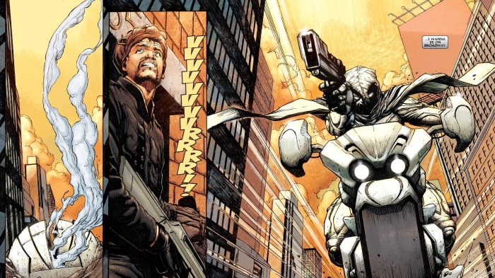 Moon Knight on a motorcycle in the city
