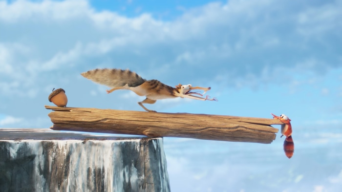 Scrat and Squirrel from Ice Age on a Log