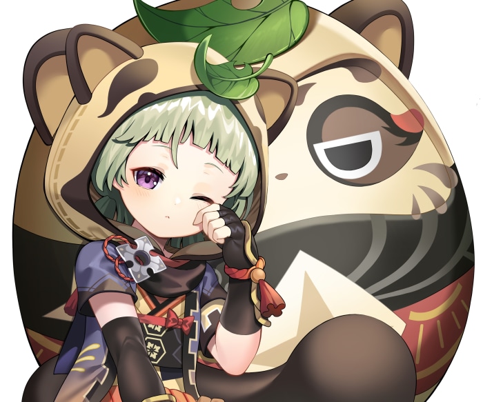 Sayu from Genshin Impact with a tanuki