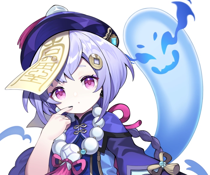 Qiqi from Genshin Impact with a ghost companion