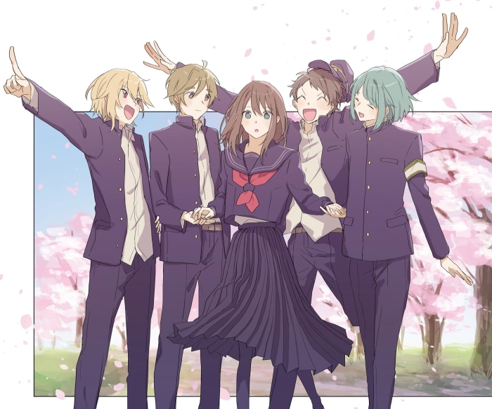 Ensemble Stars! characters in front of cherry blossoms
