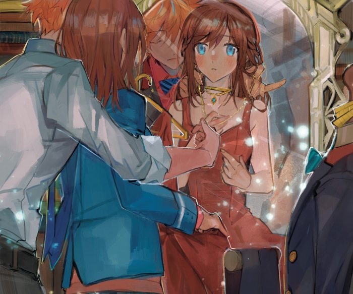 Anzu from Ensemble Stars! in a red dress