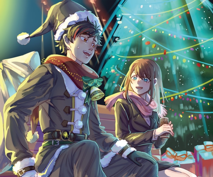 Anzu and Tetora Nagumo from Ensemble Stars! celebrating Christmas