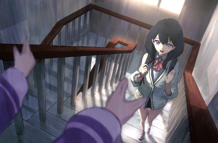 Rikka Takarada from SSSS.Gridman on stairs