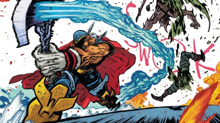 Thor from Marvel Comics wielding Stormbreaker