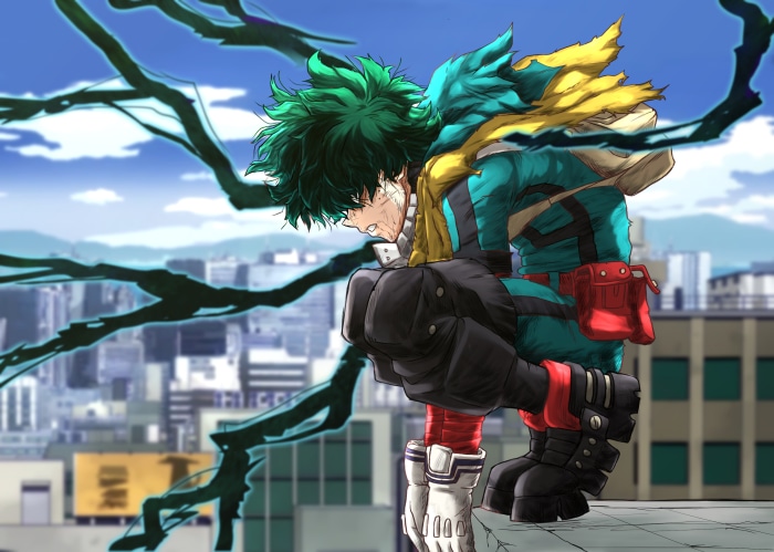 Izuku Midoriya from My Hero Academia on rooftop