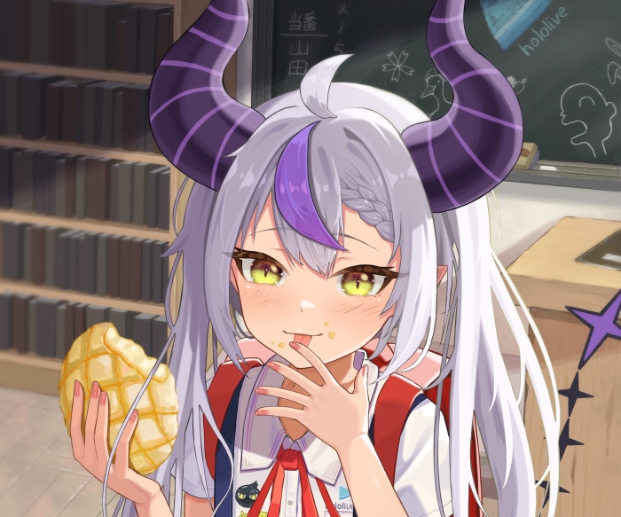La+ Darknesss from Hololive eating melon bread