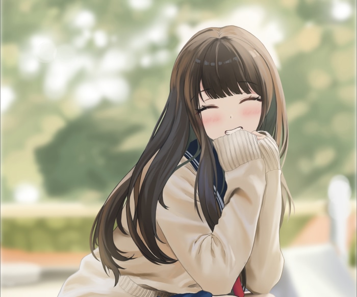 Anime girl in a school uniform smiling