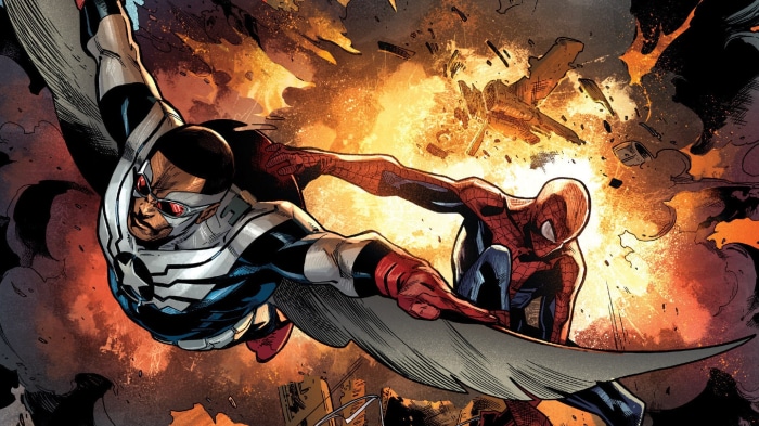 Spider-Man and Falcon in battle