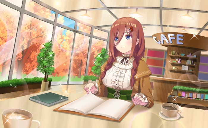 Miku Nakano from The Quintessential Quintuplets in a cafe