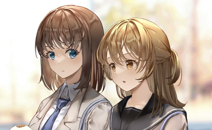 Two anime girls in school uniforms