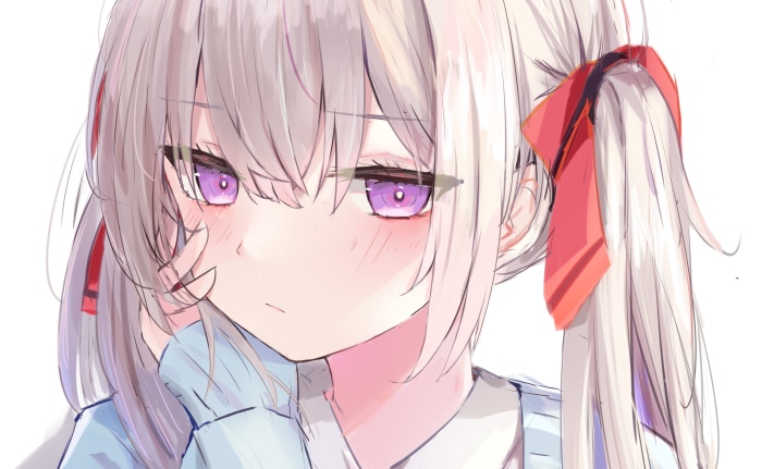 Anime girl with purple eyes and blonde hair